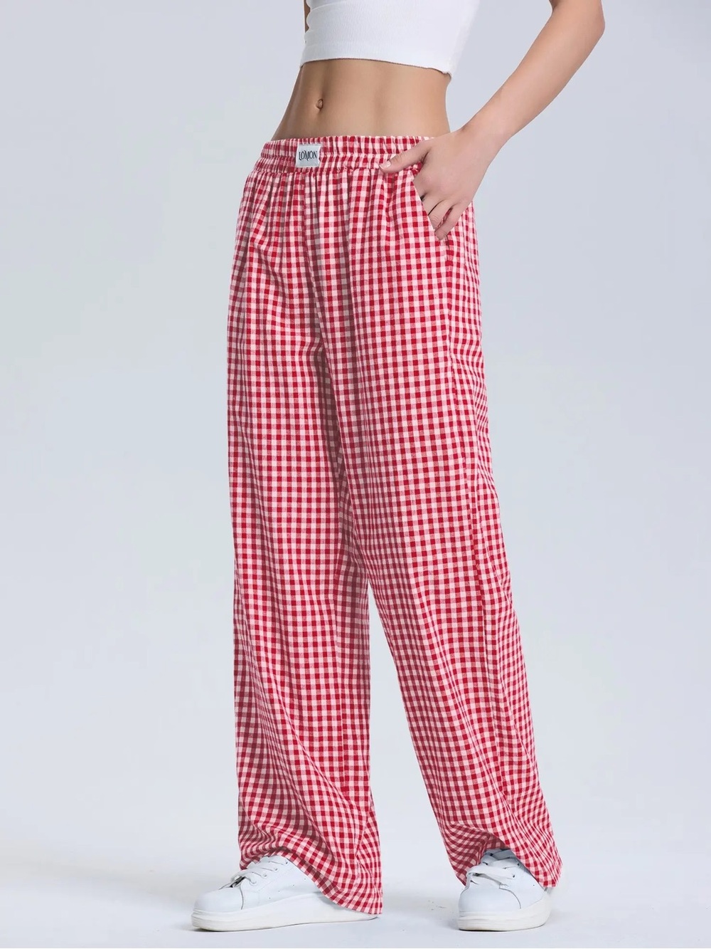 Wide-Leg Red Gingham Lounge Pants